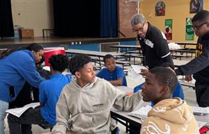 Students interacting with admission advisor 