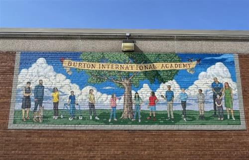  mural of students and staff at Burton