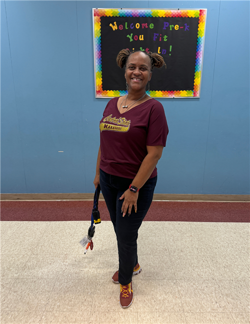 woman wearing central state tshirt