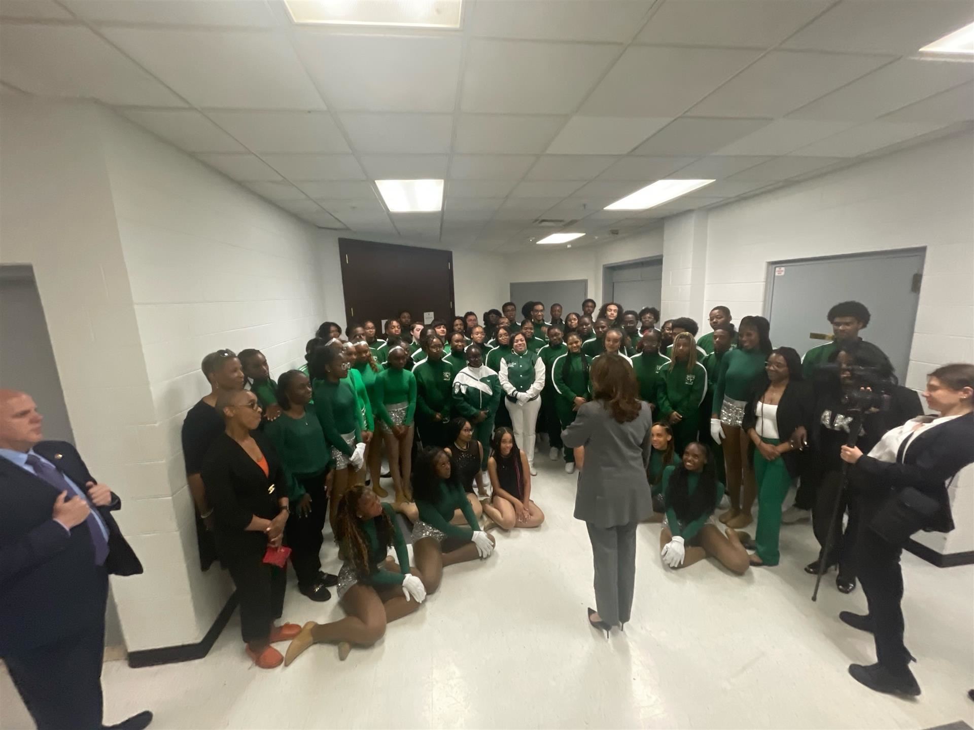 Students listening to VP Harris