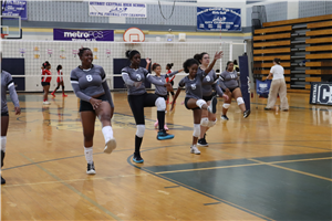 Girls warming up before the Volleyball match