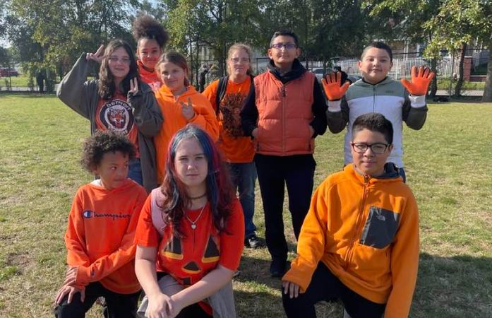  students posing during recess