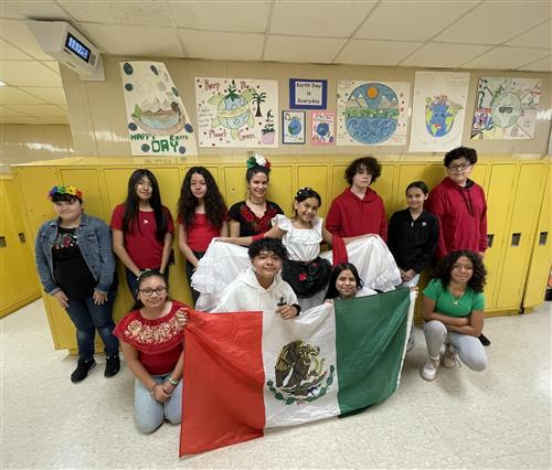 students with a Mexican flag