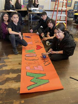 students making a poster