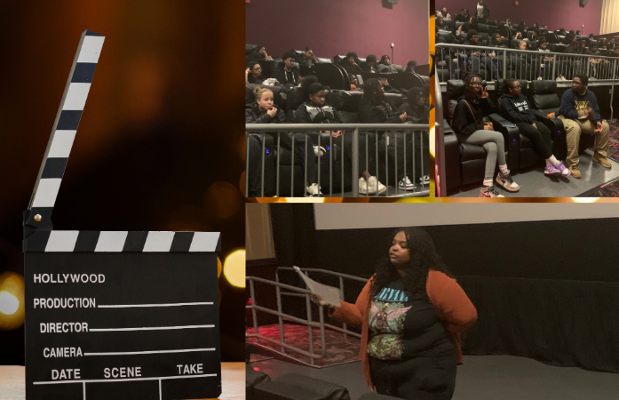  Students sitting in the movies.