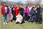  girls having a egg hunt 