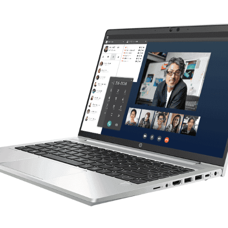 Laptop with video conferencing on the screen