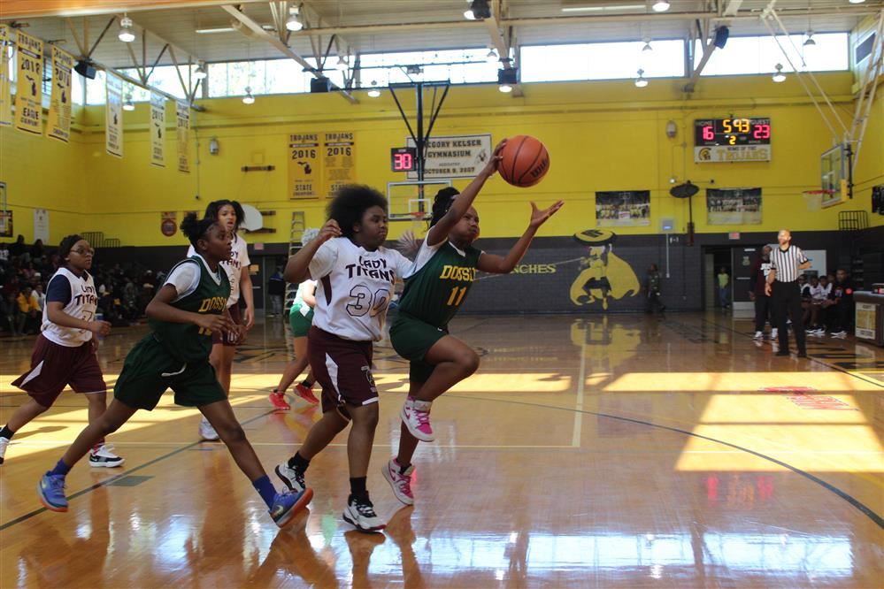  Dossin basketball player reaches for the ball