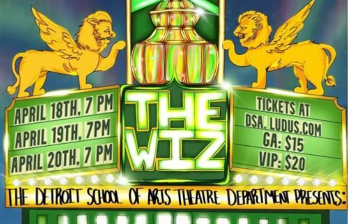 green and yellow marquee with lions and the words The Wiz
