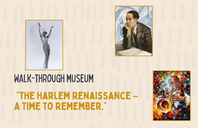  A photo collage with Langston Hughes, Louis Armstrong, and Josephine Baker