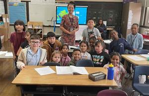 2nd Graders smiling for being the winners for 100% attendance