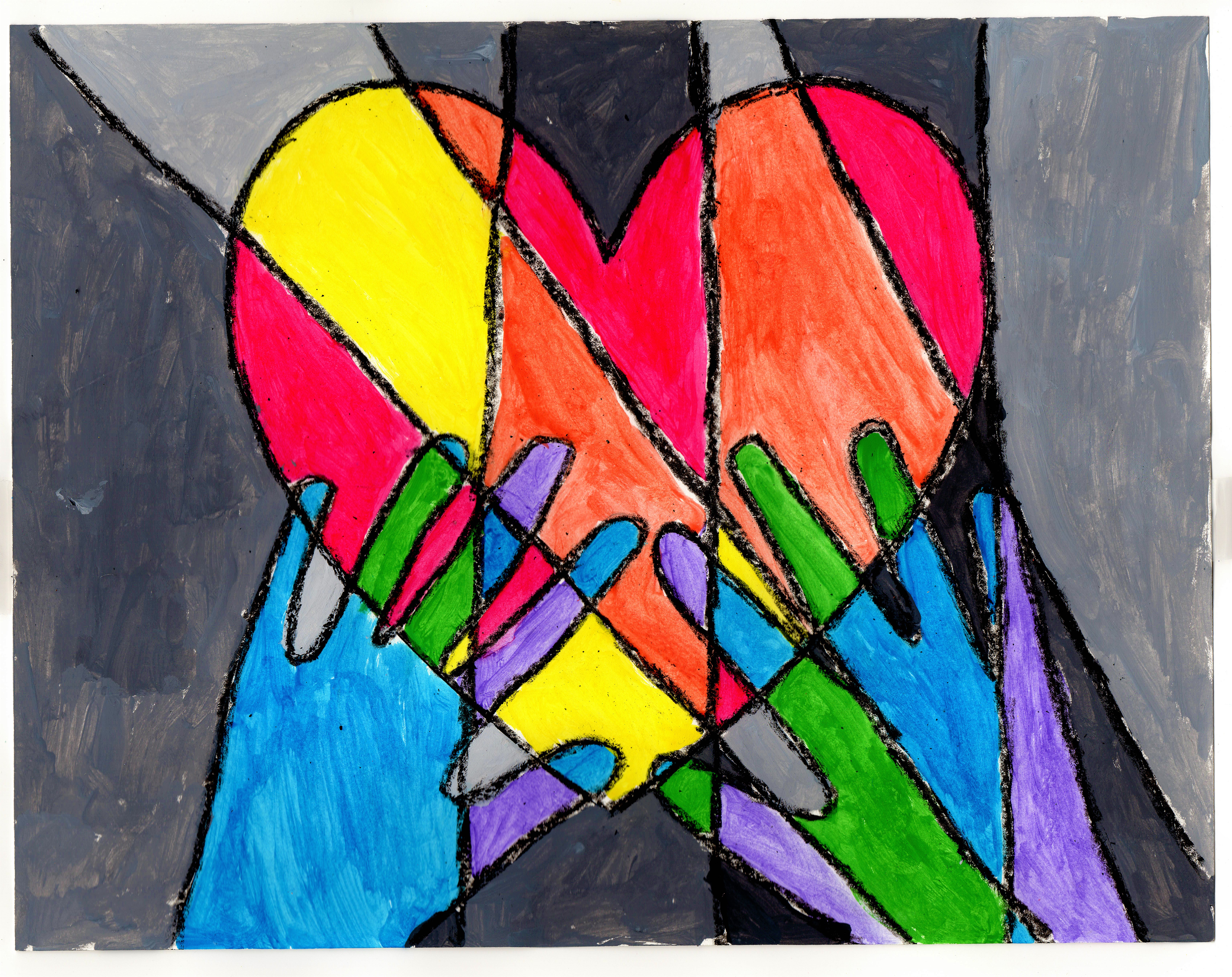  student's painting of warm heart and cool hands