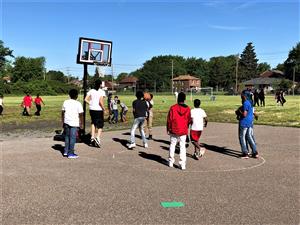 playing a friendly game of hoops 
