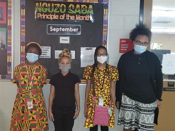 Students wearing African outfits