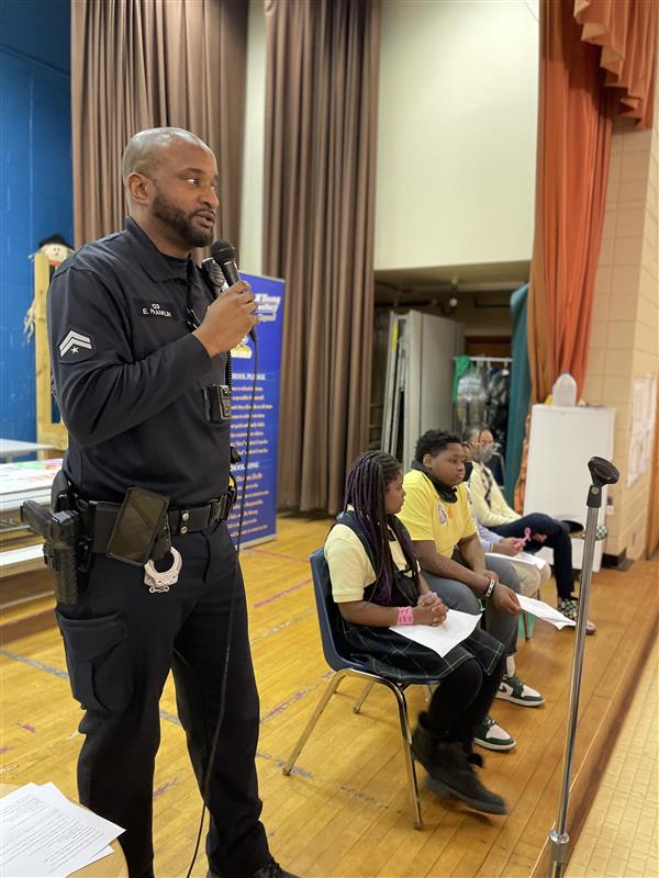 a police officer speaks about anti-bullying